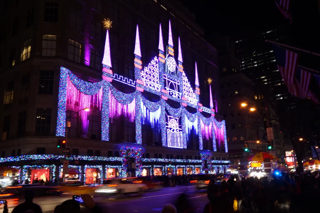 View of the 5th Avenue during Christmas in New York City.