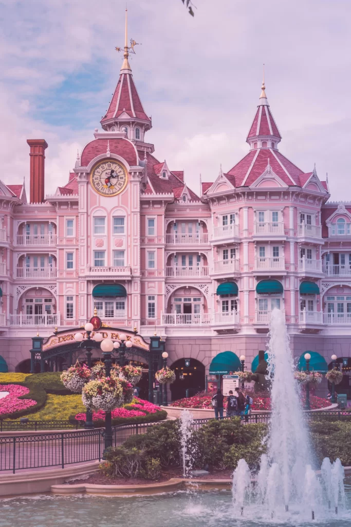 View of a pink kingdon at Disneyland Paris in 2019. 