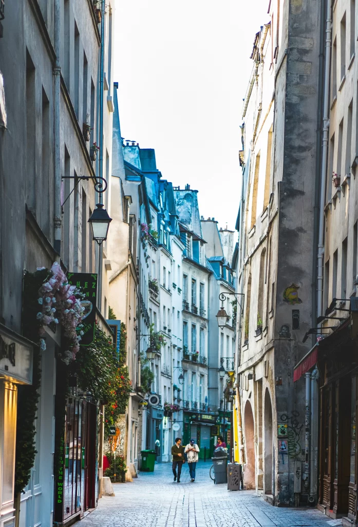 POV view of an empty street of Le Marais in Paris.