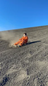 Me going down from the Cerro Negro volcano at Volcano Boarding